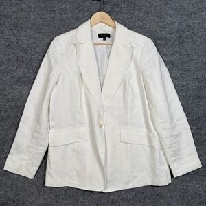 Talbots Sz 16 Blazer Jacket White Linen Single Breasted One Button Office Career